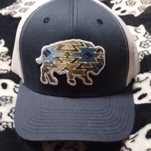 Navy and White Trucker Hat with Embroidered Buffalo